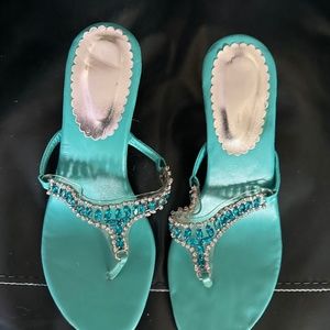Heeled Slipper Shoe Turquoise & Silver Sz7